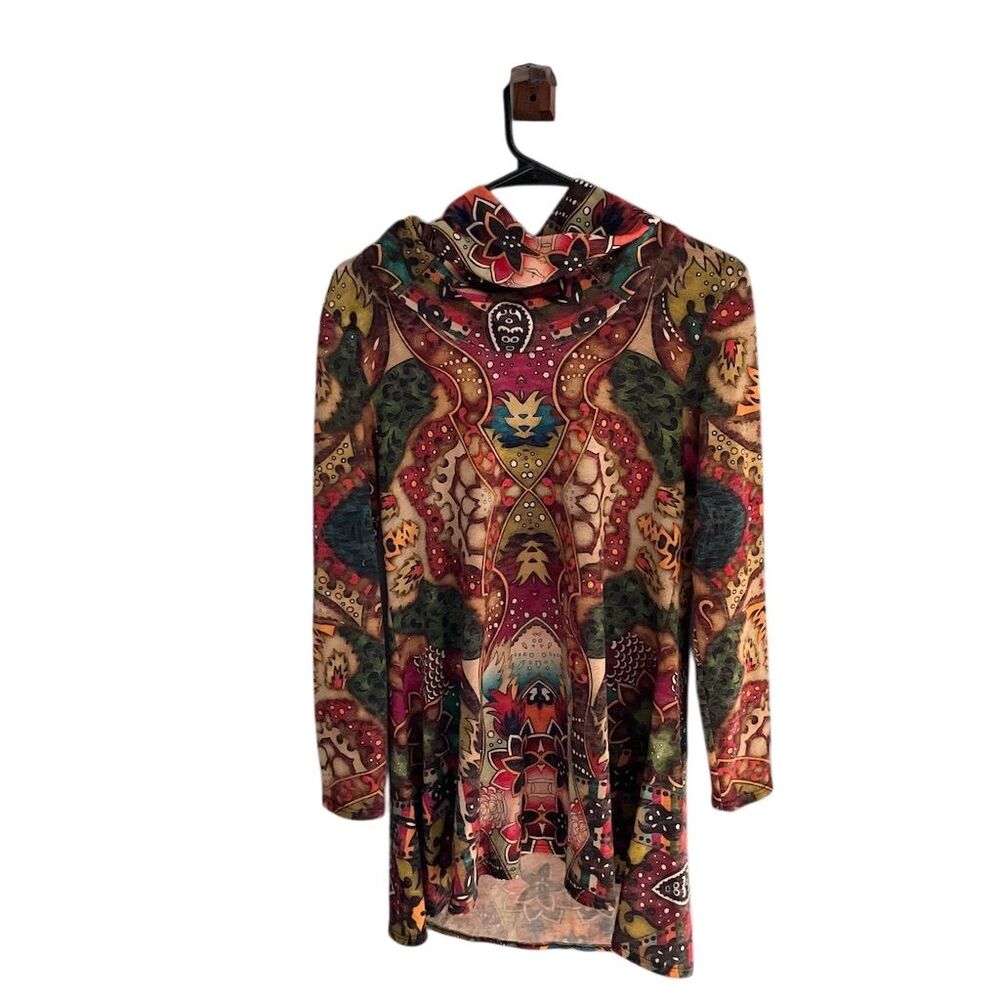 Amma Design Multi‎ Color Kaleidoscope Floral Cowl Neck Tunic Top Medium USA Made